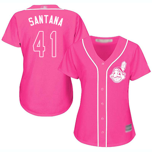 Indians #41 Carlos Santana Pink Fashion Women's Stitched MLB Jersey